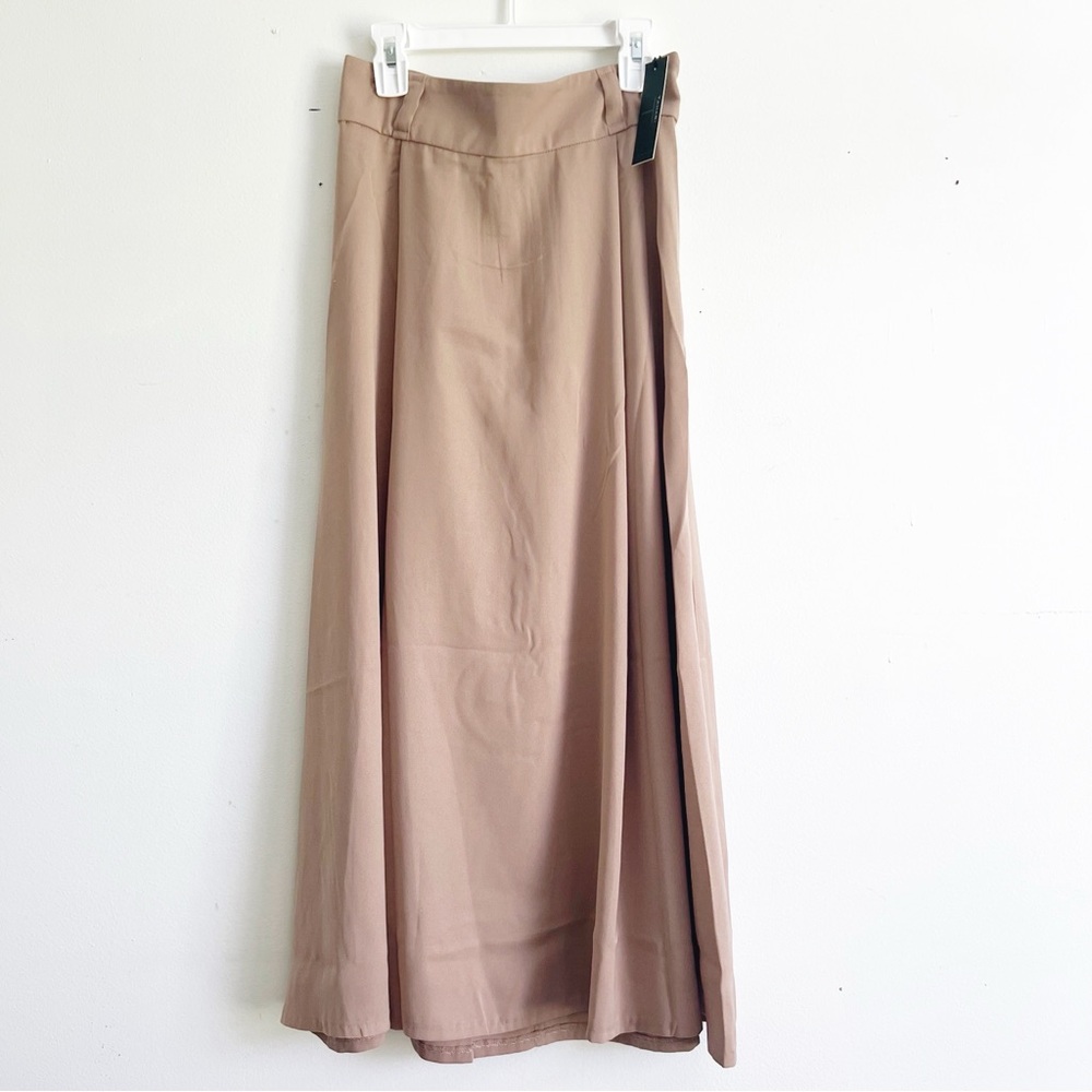 🤍TAHARI Tan A-Line Maxi Skirt with Slit for Casual Wear